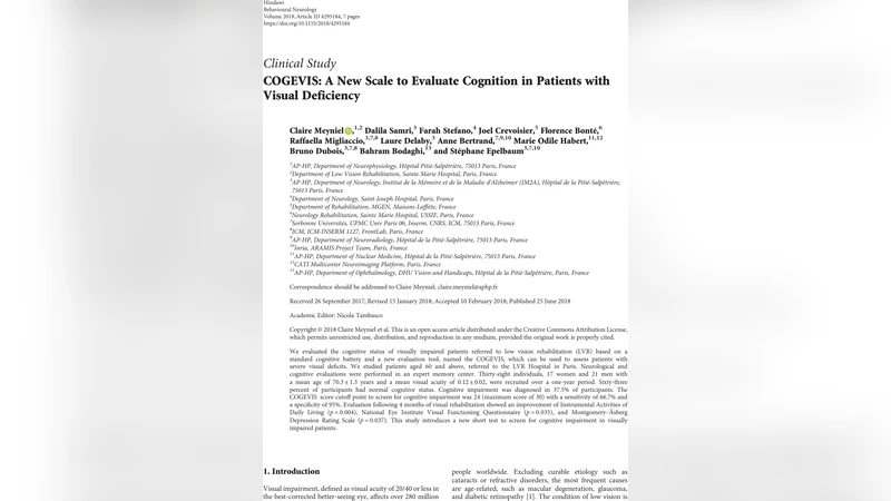 시각장애 환자를 위한 새로운 인지평가 도구 COGEVIS 도입 및 검증