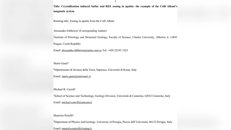콜리 알바니 화성계에서 아파타이트의 황 및 희토류 구역화