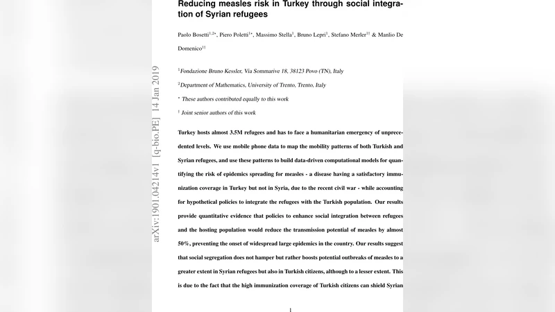 시리아 난민 통합이 터키의 홍역 위험을 반으로 감소시킨다