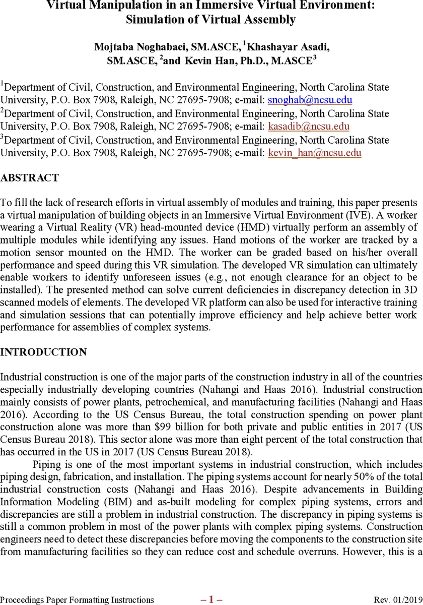 몰입형 가상 환경에서의 가상 조립 시뮬레이션 및 작업자 성능 평가