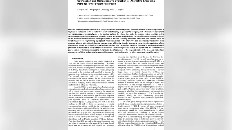 전력계통 복구를 위한 대체 송전경로 최적화와 종합 평가