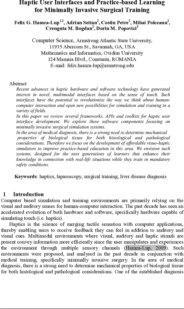 최소 침습 수술 훈련을 위한 촉각 사용자 인터페이스와 실습 기반 학습