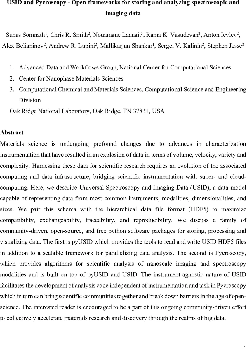 USID와 Pycroscopy: 분광·이미징 데이터 저장·분석을 위한 오픈 프레임워크