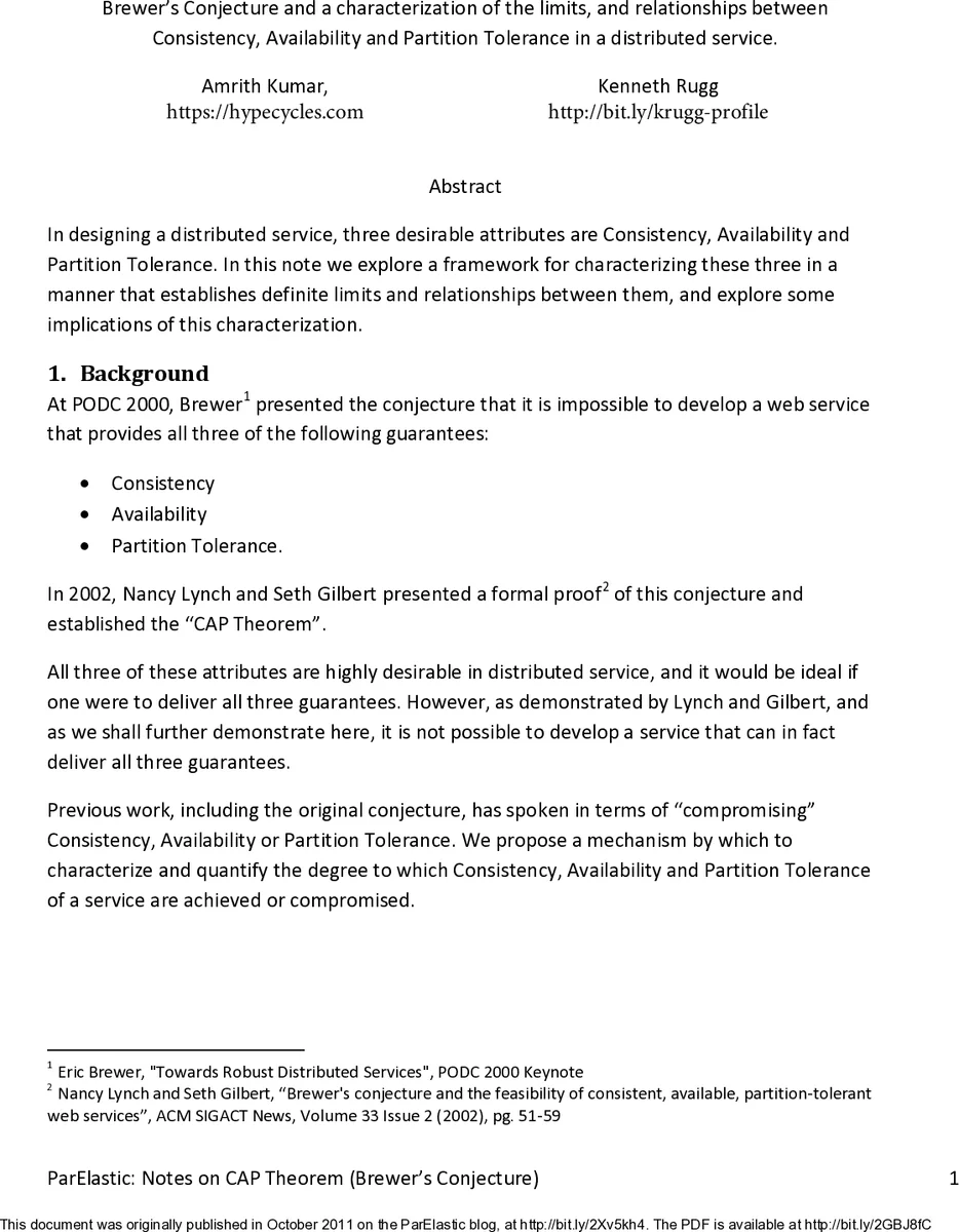 분산 서비스의 일관성 가용성 분할 내성 관계와 한계에 대한 브루어스 추측