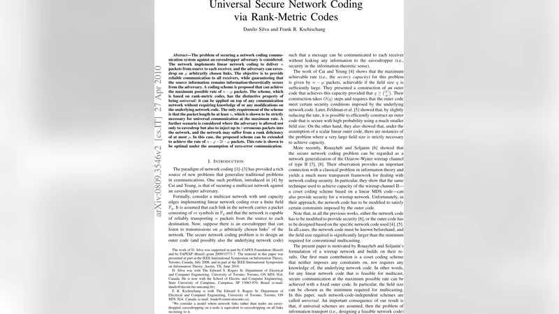 보편적 보안 네트워크 코딩을 위한 랭크‑메트릭 코드 설계