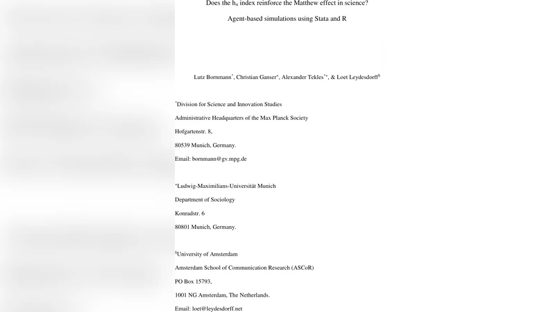 h 알파 지수가 과학의 매튜 효과를 강화하는가? Stata와 R을 활용한 에이전트 기반 시뮬레이션