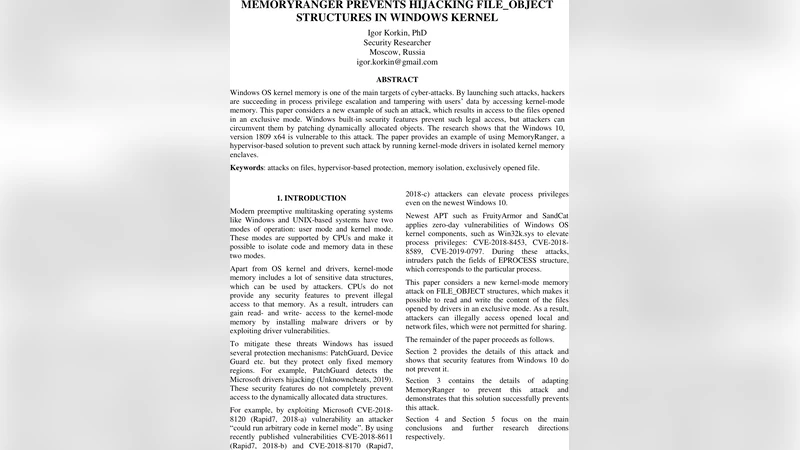 메모리레인저로 윈도우 커널 파일 객체 탈취 방지