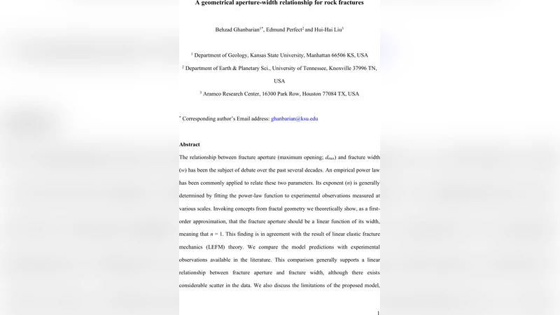 암석 균열의 개구와 폭 사이 선형 관계: 프랙탈 기하학적 접근