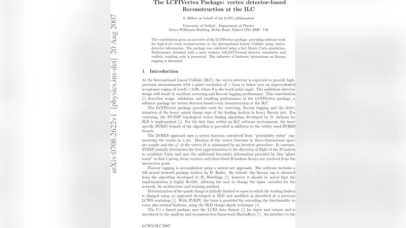 ILC를 위한 LCFIVertex 정밀 정점 재구성 패키지