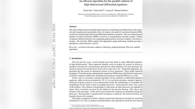 고차원 미분방정식 병렬해법을 위한 적응형 파형완화 알고리즘