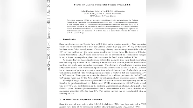 은하계 우주선 가속원 탐색을 위한 HESS 관측