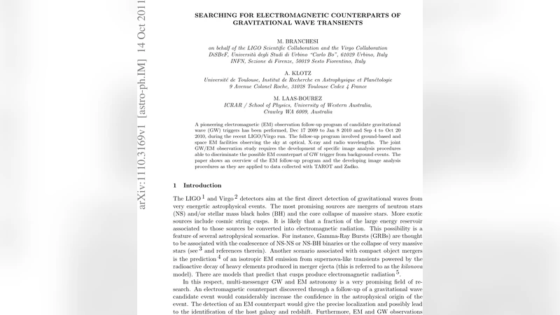 중력파와 전자기 파동 동시 관측을 위한 전자기 후속 탐색