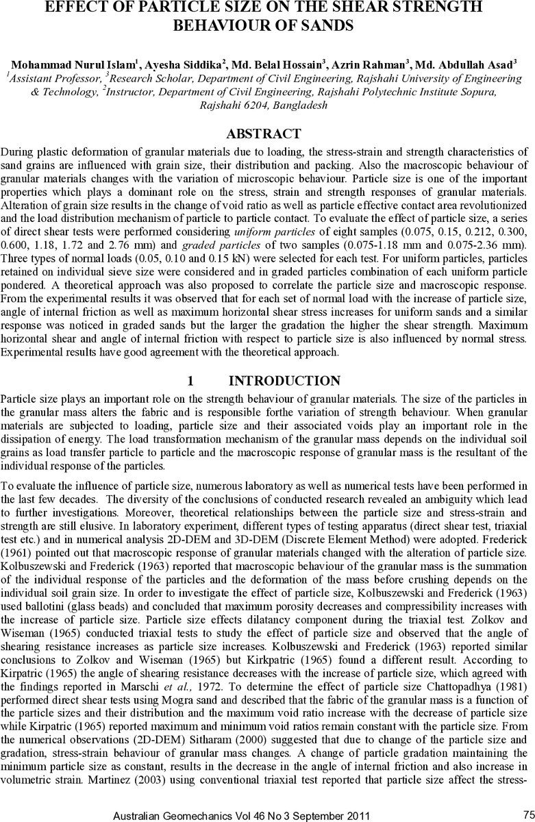 입자 크기가 모래 전단강도에 미치는 영향
