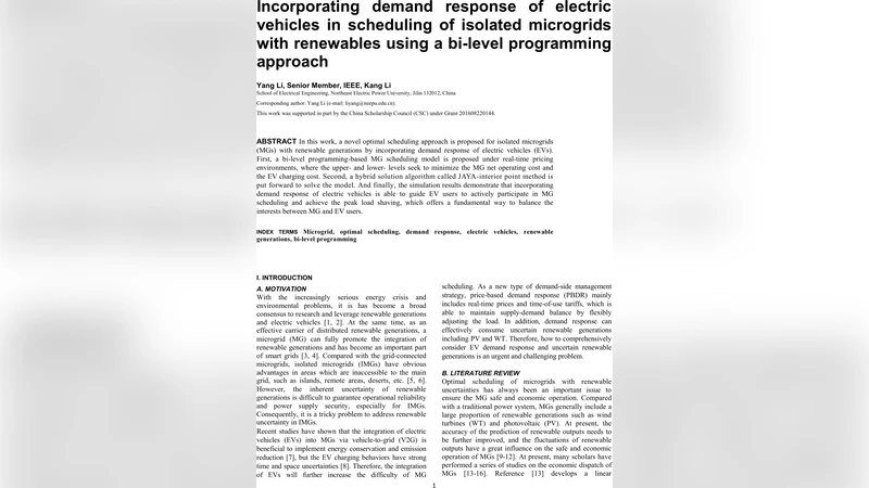 전기차 수요반응을 활용한 재생에너지 기반 고립 마이크로그리드 최적 스케줄링