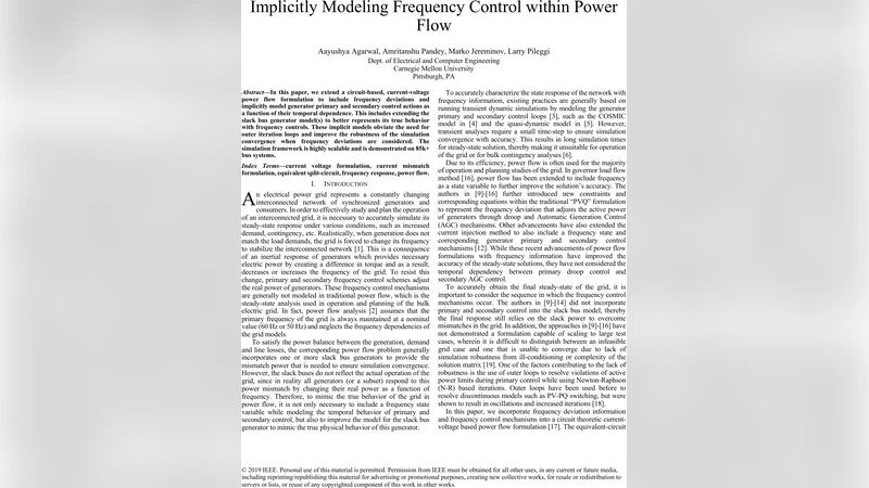 주파수 제어를 포함한 전력 흐름의 암시적 모델링