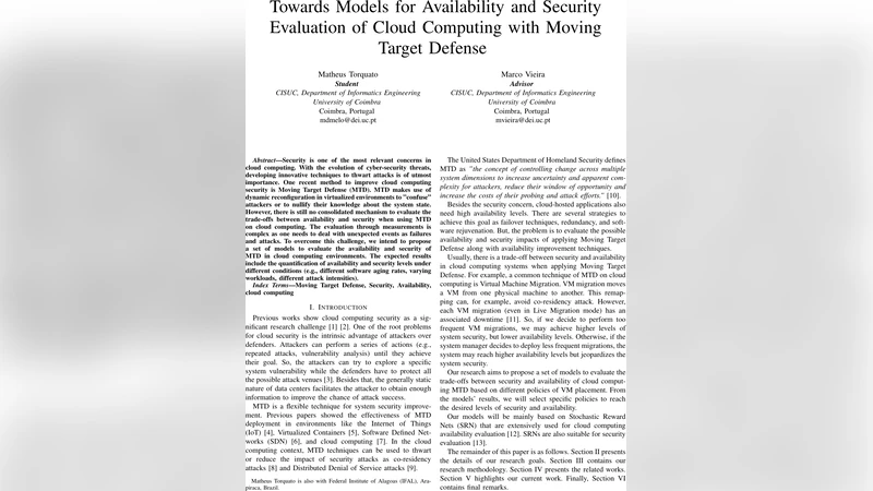 클라우드 컴퓨팅 이동 표적 방어의 가용성·보안 평가 모델 연구