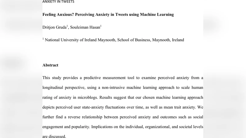 트위터에서 불안을 감지하는 머신러닝 방법