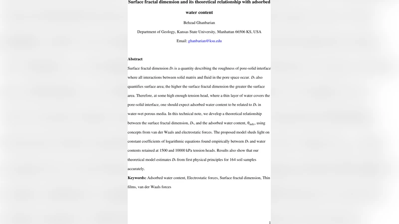 표면 프랙탈 차원과 흡착수 함량의 이론적 연관성