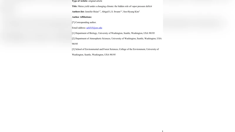 기후변화 속 옥수수 수확량, 증발압력결핍의 숨은 영향