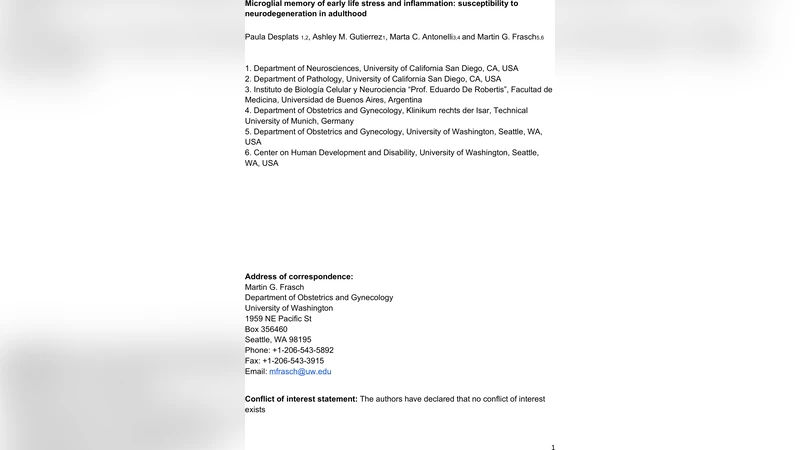 조기 스트레스와 염증이 미세교세포 기억을 형성한다: 성인기 신경퇴행성 질환 취약성 메커니즘