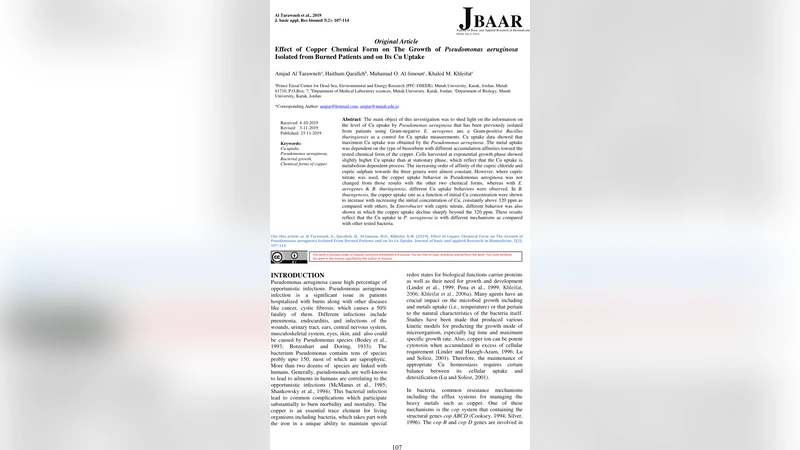 구리 화학 형태가 화상 환자에서 분리된 녹농균 성장 및 구리 흡수에 미치는 영향