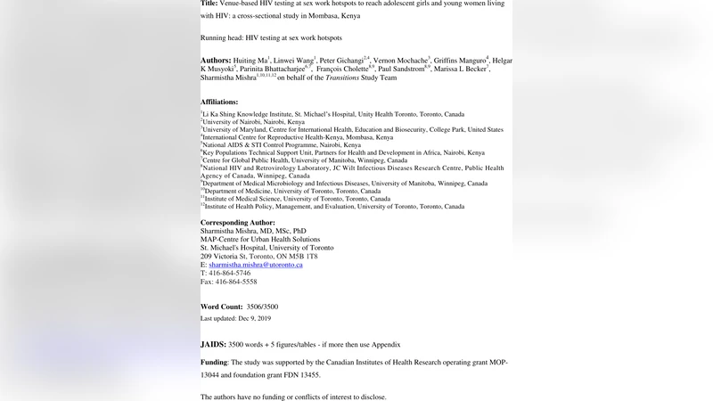 핫스팟 기반 HIV 검사로 청소년 소녀와 청년 여성의 감염 진단 확대 케냐 몸바사 사례