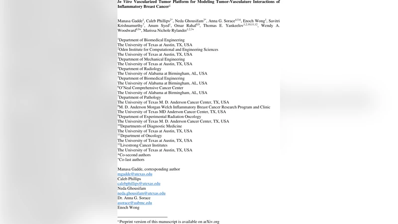 인플라메토리 유방암을 위한 3D 혈관화 종양 마이크로플랫폼 개발 및 특성 분석