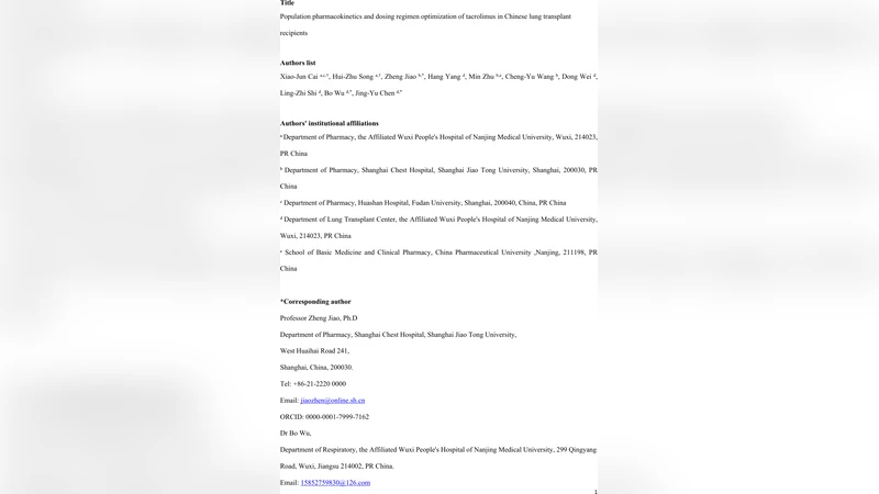 중국 폐 이식 환자에서 타크롤리무스 인구약동학 및 용량 최적화