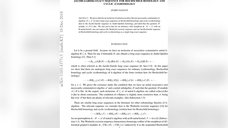 호치쉴드와 순환 (공)동조에 대한 자코비 자르스키 장Exact 시퀀스