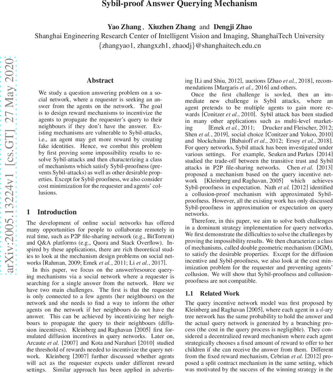 사이빌 공격을 차단하는 질의 답변 보상 메커니즘