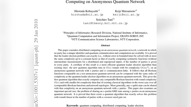 익명 양자 네트워크에서 리더 선출과 함수 계산