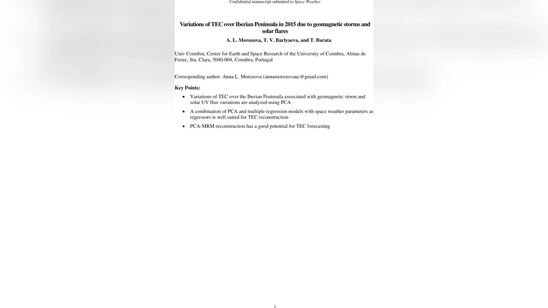 2015년 이베리아 반도 TEC 변동, 지자기 폭풍과 태양 플레어의 영향 분석