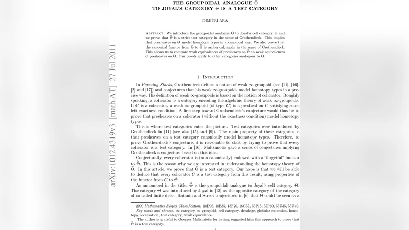 그룹오이드 아날로그 Θ틸, 조이얼 Θ의 테스트 범주성 입증