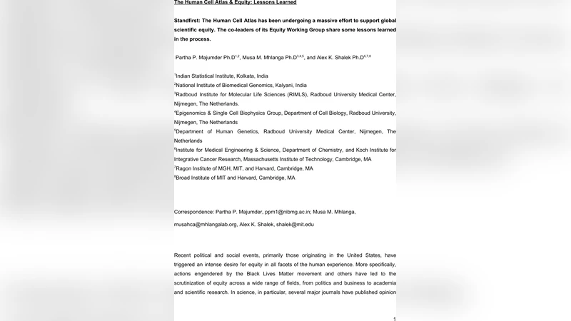 휴먼 셀 아틀라스와 형평성: 배운 교훈