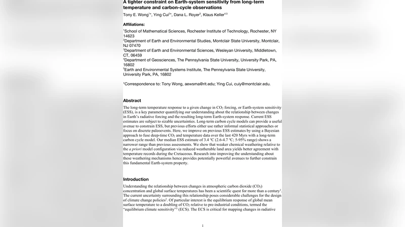 지구 시스템 민감도, 420백만년 데이터로 새롭게 제약