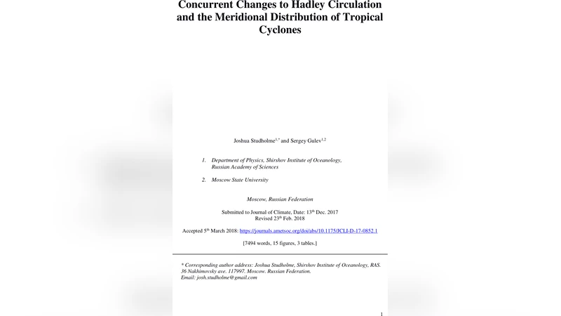 하디 순환과 열대 저기압 위도 이동의 동시 변화: 1981‑2016년 관측과 재분석 분석