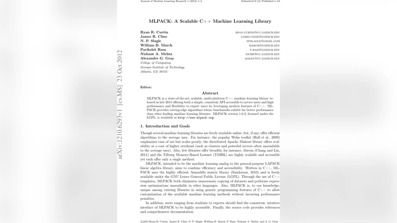 고성능 C++ 머신러닝 라이브러리 MLPACK