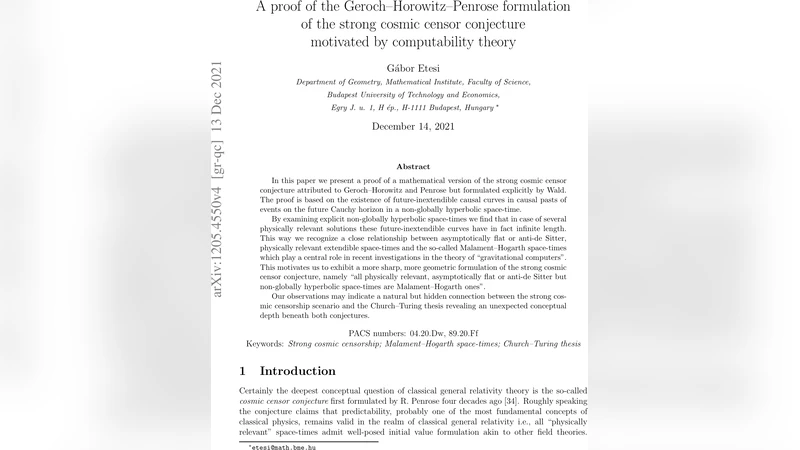 강한 우주 검열 가설과 계산 가능성 이론의 새로운 연결고리