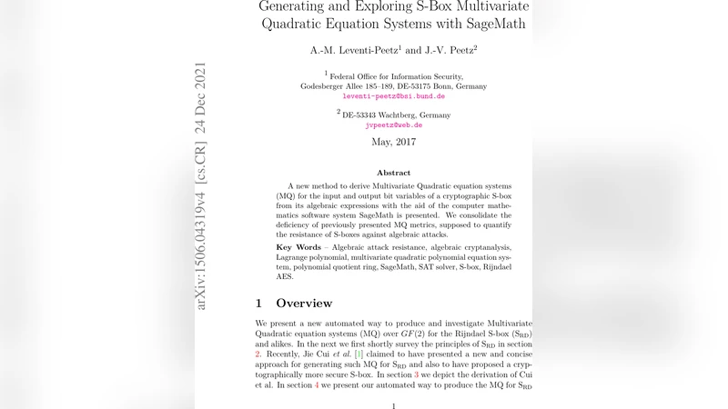 S‑Box 다항식 MQ 자동 생성과 SageMath 활용