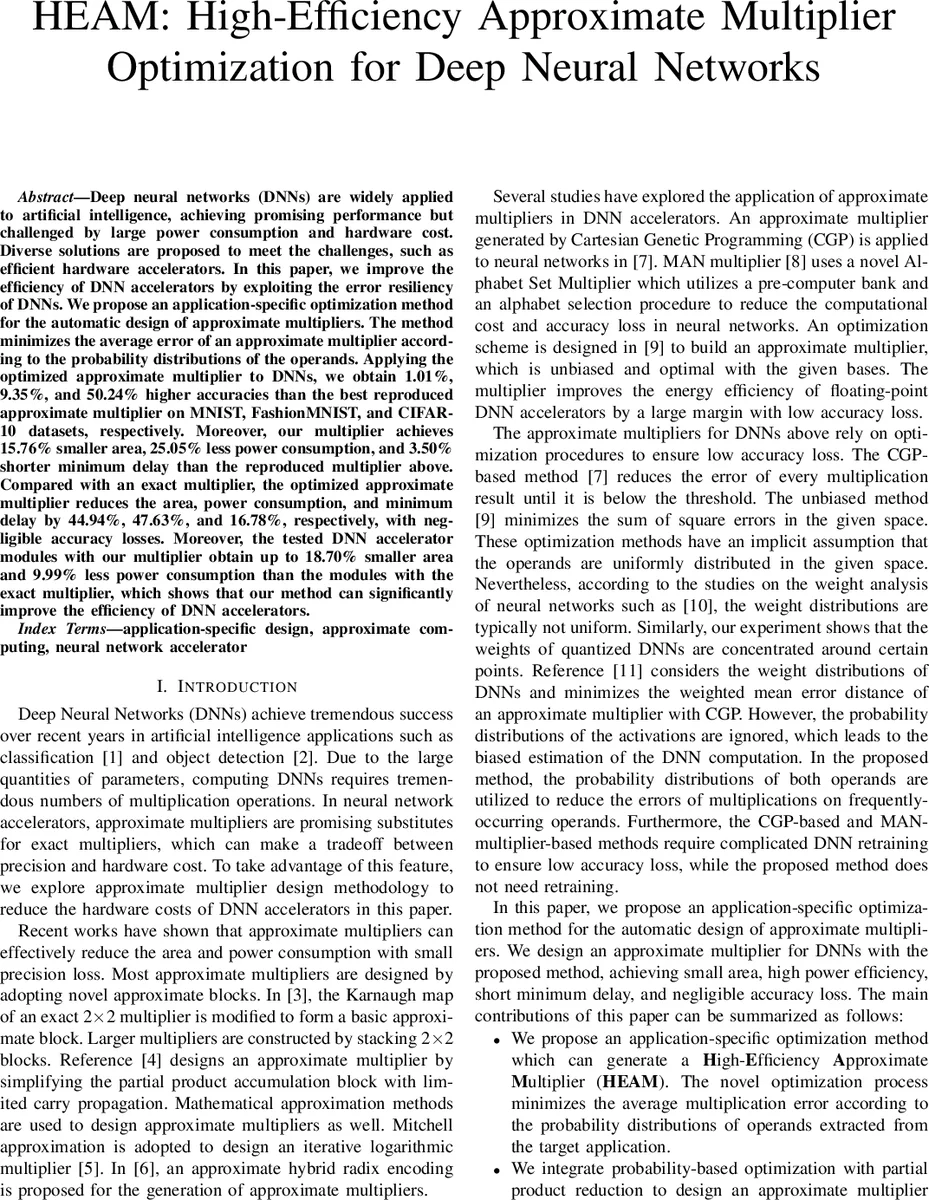 딥러닝 전용 고효율 근사 곱셈기 HEAM 설계와 최적화
