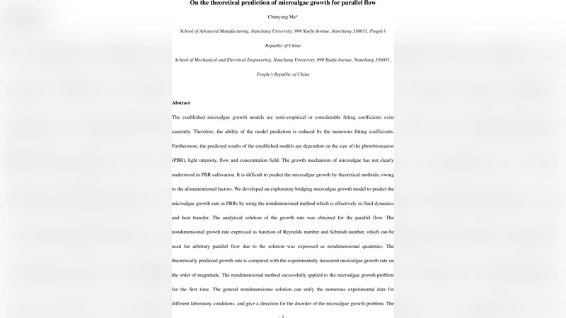 미세조류 성장 예측을 위한 무차원 평행 흐름 모델
