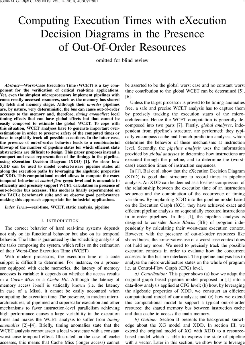 실시간 시스템을 위한 정확한 WCET 계산: XDD 기반 파이프라인 모델