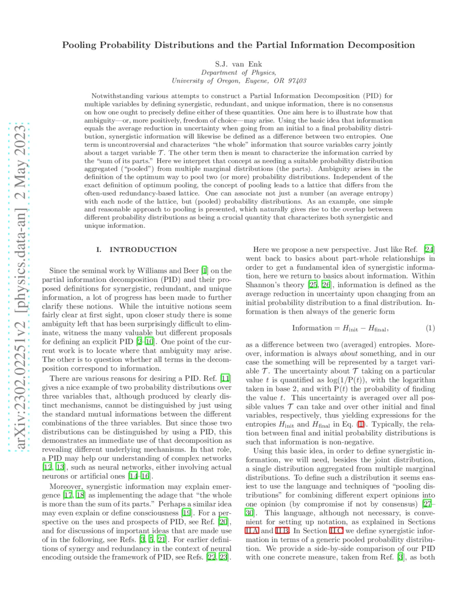 확률분포 풀링과 부분정보분해 새로운 시각