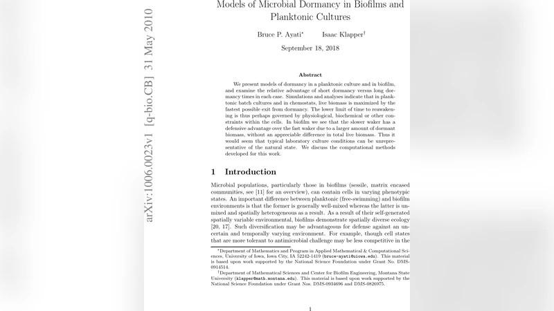 생물막과 플랑크톤 배양에서 미생물 휴면 모델 비교