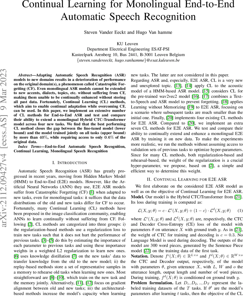 연속학습으로 극복하는 단일언어 엔드투엔드 음성인식의 재학습 문제