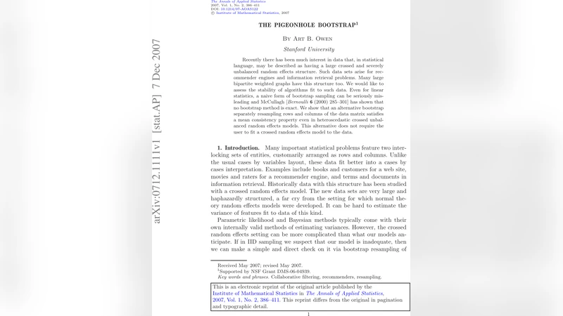 교차 효과 데이터의 피전홀 부트스트랩