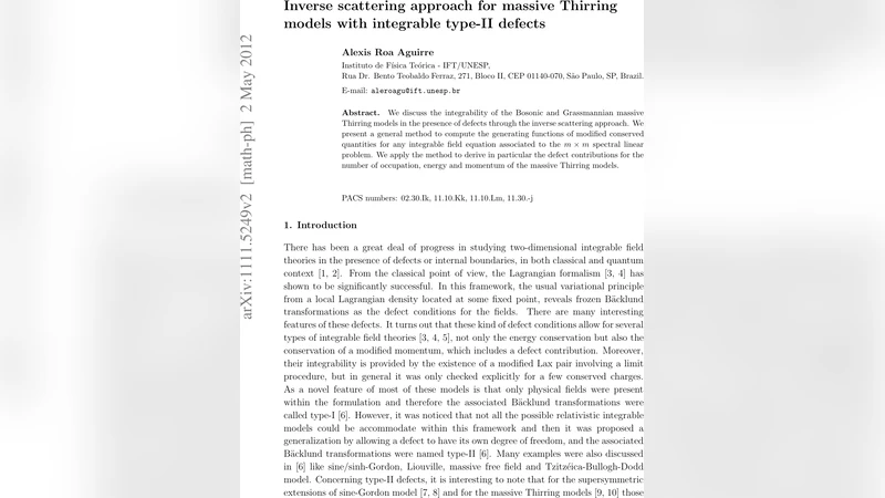 대량 타우 모델의 적분 가능한 결함에 대한 역산란 접근법