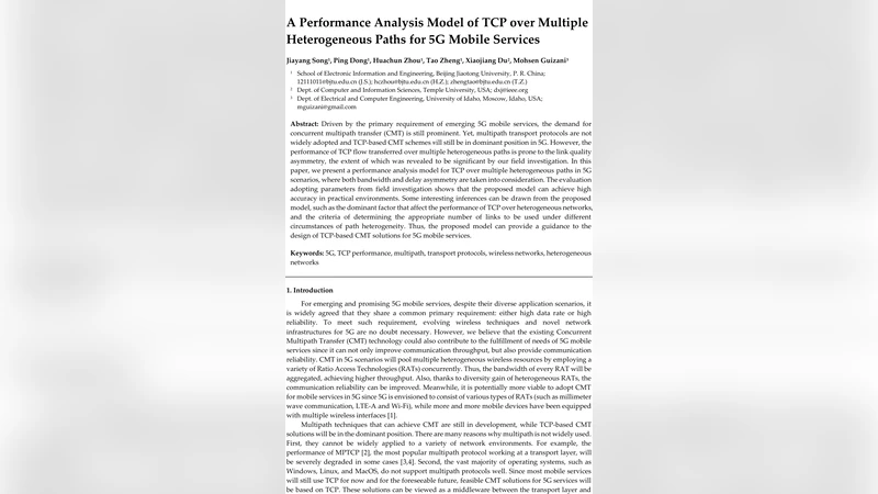 5G 모바일 서비스에서 이기종 다중 경로 TCP 성능 분석 모델