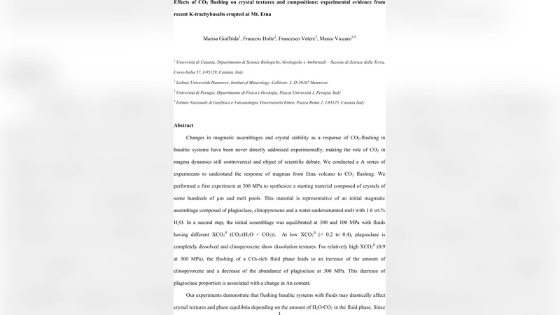 CO2 플러싱이 결정 조직과 조성에 미치는 영향: 에트나 화산 K 트라키바솔트 실험 연구