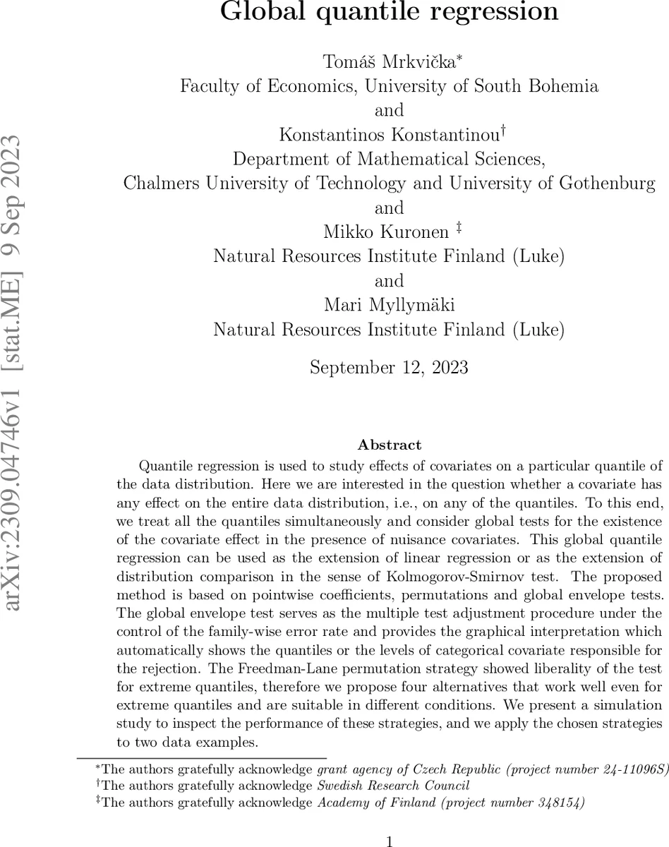 전체 분포 효과 검정을 위한 전역 분위수 회귀
